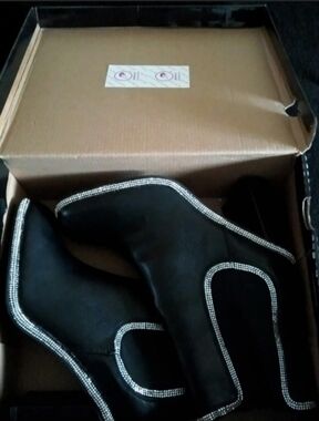 Rogue Territory Black Ankle Booties with Rhinestone Piping